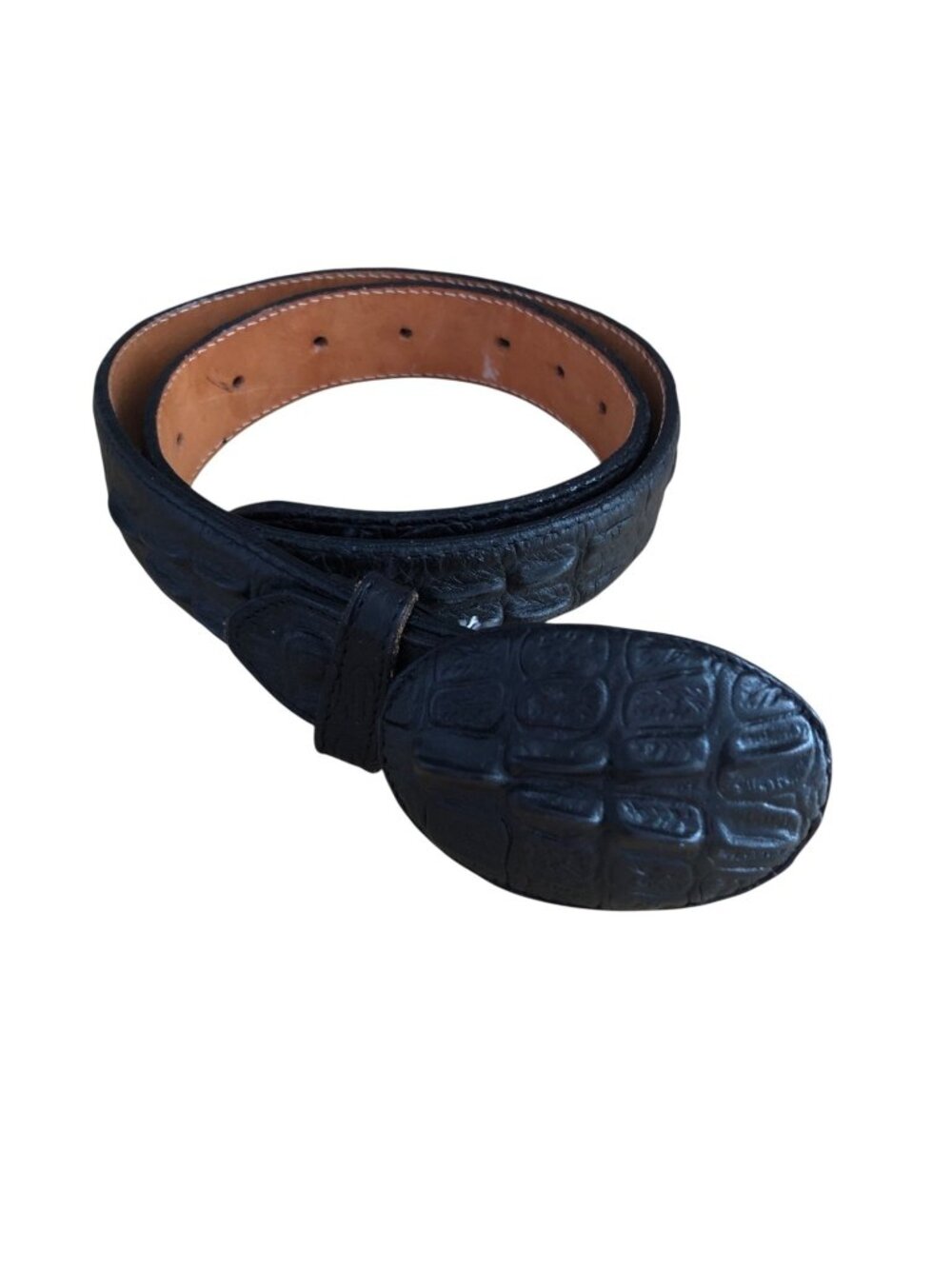 Boho Western Wear Black Crocodile with Buckle  Leather Belt size 28 MINT